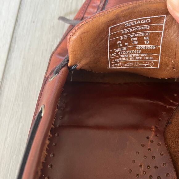 Sebago Docksides Boat Shoe Moccasin Men's 14 WIDE Slip On Leather Loafer Tan - Picture 9 of 10